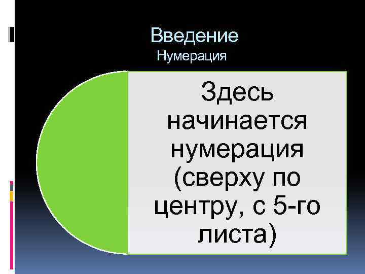 Введение Нумерация Здесь начинается нумерация (сверху по центру, с 5 -го листа) 