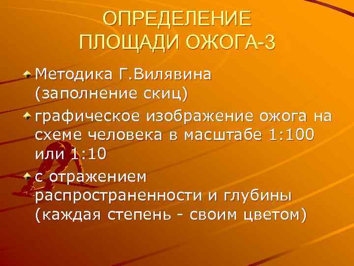 ОПРЕДЕЛЕНИЕ ПЛОЩАДИ ОЖОГА-3 Методика Г. Вилявина (заполнение скиц) графическое изображение ожога на схеме человека