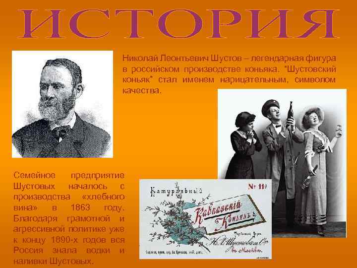 Николай Леонтьевич Шустов – легендарная фигура в российском производстве коньяка. “Шустовский коньяк” стал именем