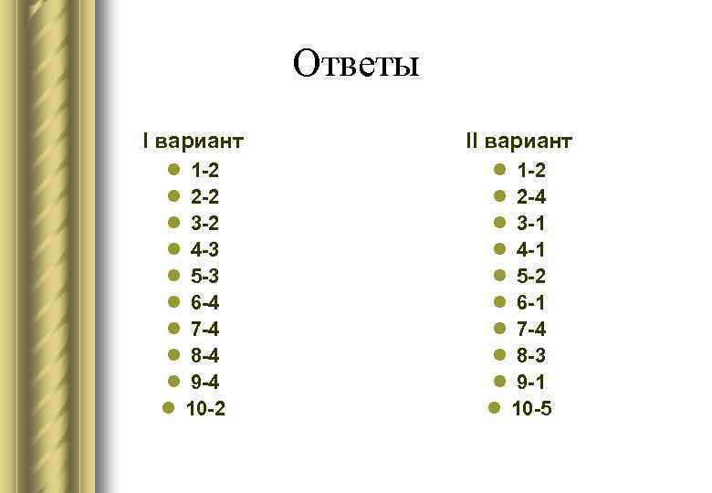 Ответы I вариант II вариант l 1 -2 l 2 -2 l 3 -2