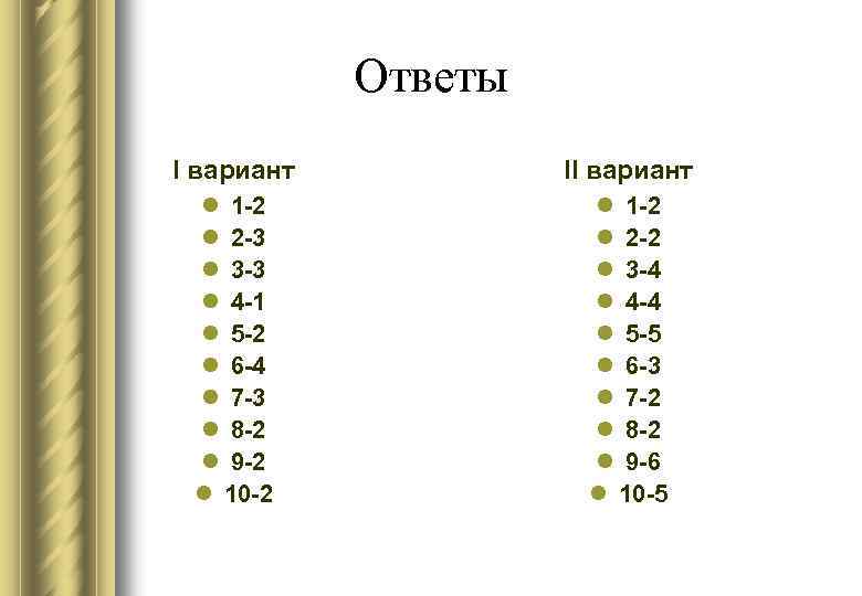Ответы I вариант II вариант l 1 -2 l 2 -3 l 3 -3