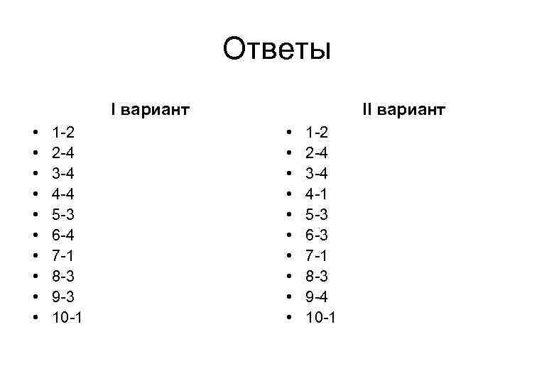 Ответы I вариант • • • 1 -2 2 -4 3 -4 4 -4