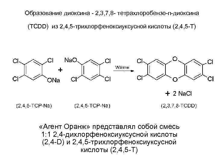 Образование диоксина - 2, 3, 7, 8 - тетрахлоробензо-п-диоксина (TCDD) из 2, 4, 5