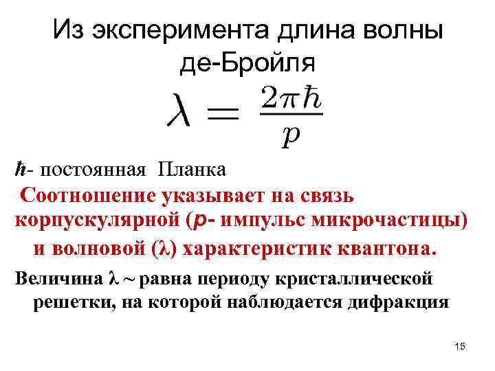 Постоянная связь. Длина волны постоянная планка. Постоянная планка длины волны де Бройля. Импульс частицы через постоянную планка. Постоянная Бройля.