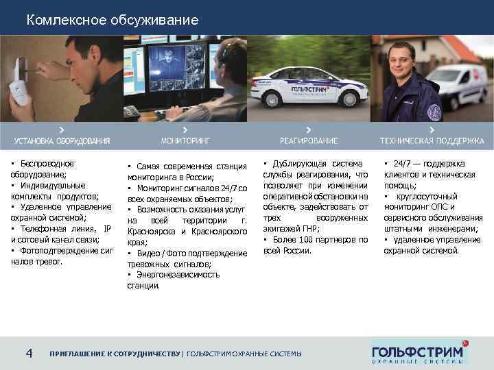 Комлексное обсуживание • Беспроводное оборудование; • Индивидуальные комплекты продуктов; • Удаленное управление охранной системой;