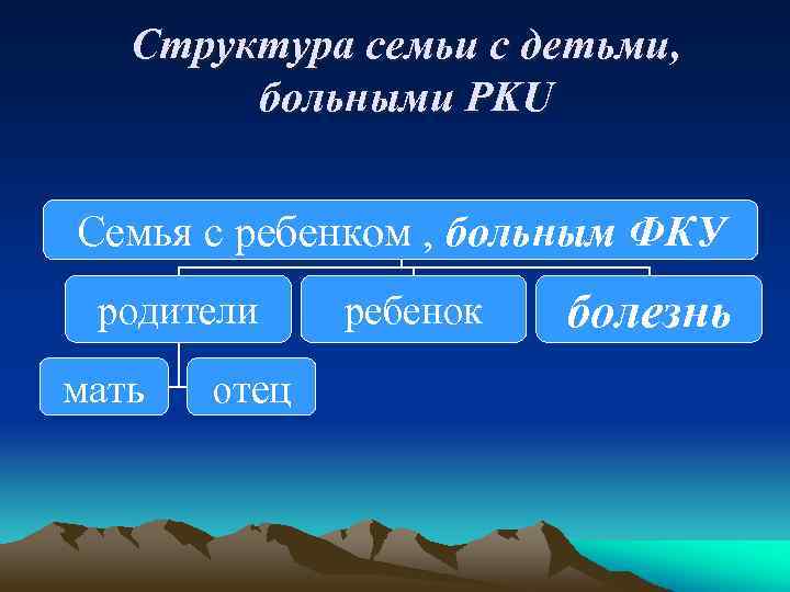 Структура семьи с детьми, больными PKU Семья с ребенком , больным ФКУ родители мать