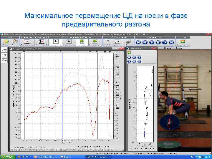Максимальное перемещение ЦД на носки в фазе предварительного разгона 