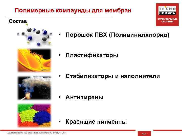 Полимерные компаунды для мембран Состав • Порошок ПВХ (Поливинилхлорид) • Пластификаторы • Стабилизаторы и