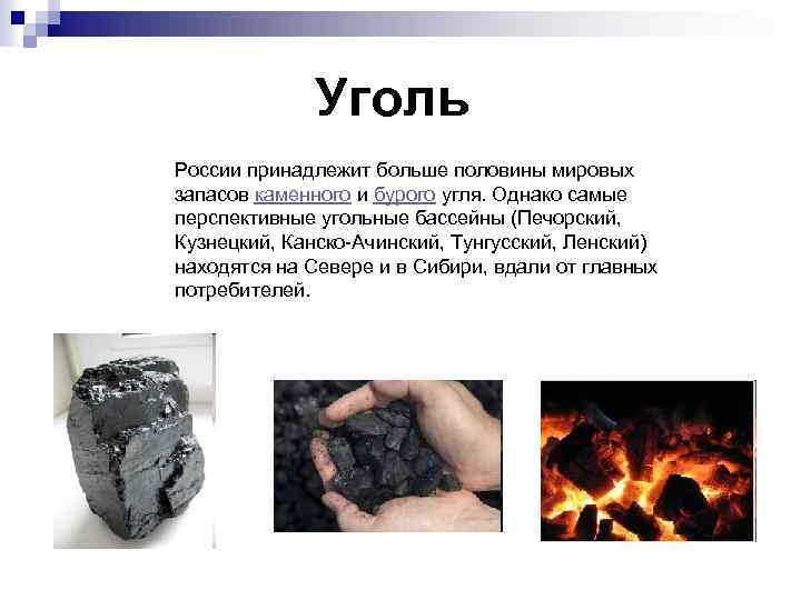 Уголь России принадлежит больше половины мировых запасов каменного и бурого угля. Однако самые перспективные