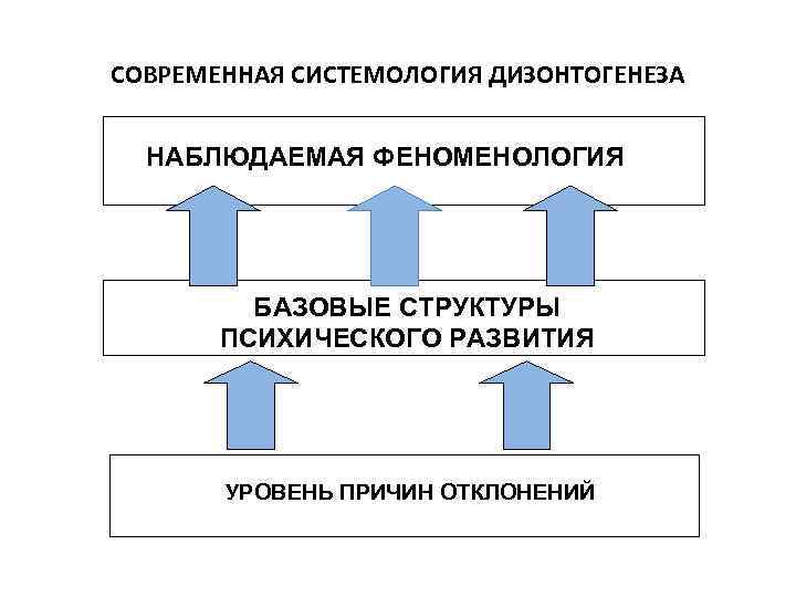 СОВРЕМЕННАЯ СИСТЕМОЛОГИЯ ДИЗОНТОГЕНЕЗА НАБЛЮДАЕМАЯ ФЕНОМЕНОЛОГИЯ БАЗОВЫЕ СТРУКТУРЫ ПСИХИЧЕСКОГО РАЗВИТИЯ УРОВЕНЬ ПРИЧИН ОТКЛОНЕНИЙ 