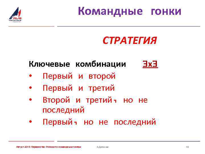 Командные гонки СТРАТЕГИЯ Ключевые комбинации 3 х3 • Первый и второй • Первый и