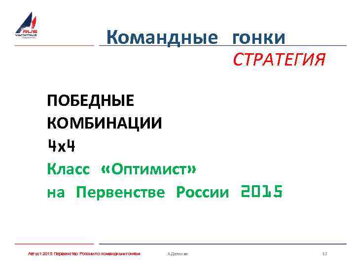 Командные гонки СТРАТЕГИЯ ПОБЕДНЫЕ КОМБИНАЦИИ 4 х4 Класс «Оптимист» на Первенстве России 2015 Август