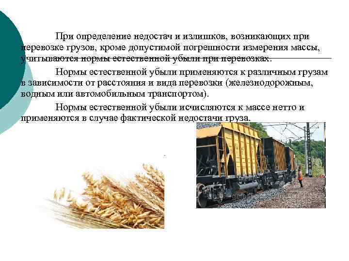 При определение недостач и излишков, возникающих при перевозке грузов, кроме допустимой погрешности измерения массы,