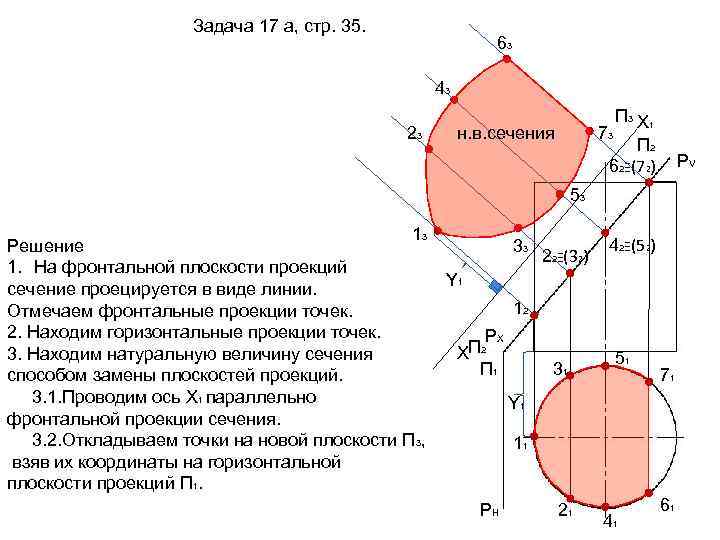 Найти сечение поверхности. Нахождение действительной величины фигуры сечения. Построение натуральной величины сечения. Натуральная величина сечения. Действительная величина сечения.