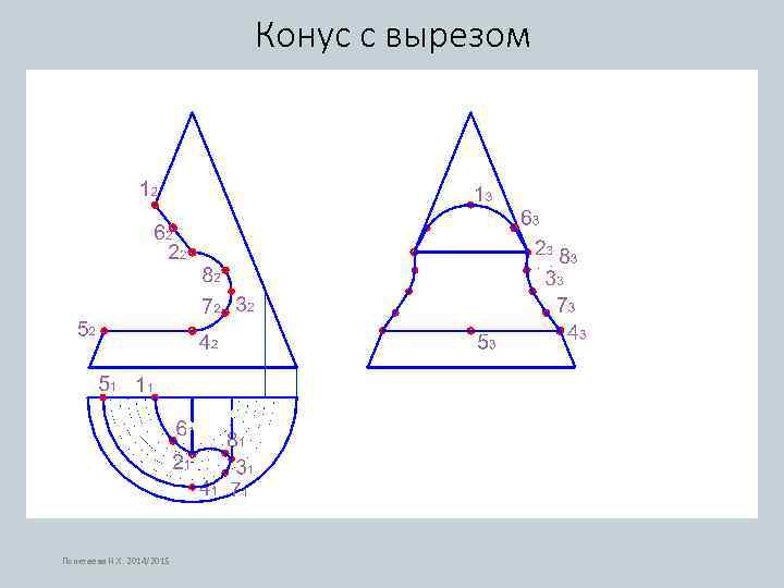 Чертеж усеченного конуса в трех проекциях