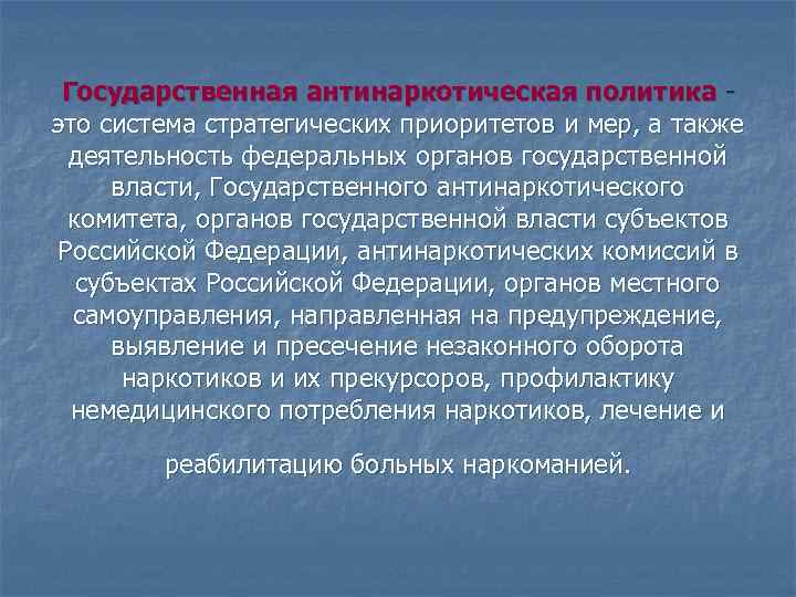 Государственная антинаркотическая политика это система стратегических приоритетов и мер, а также деятельность федеральных органов