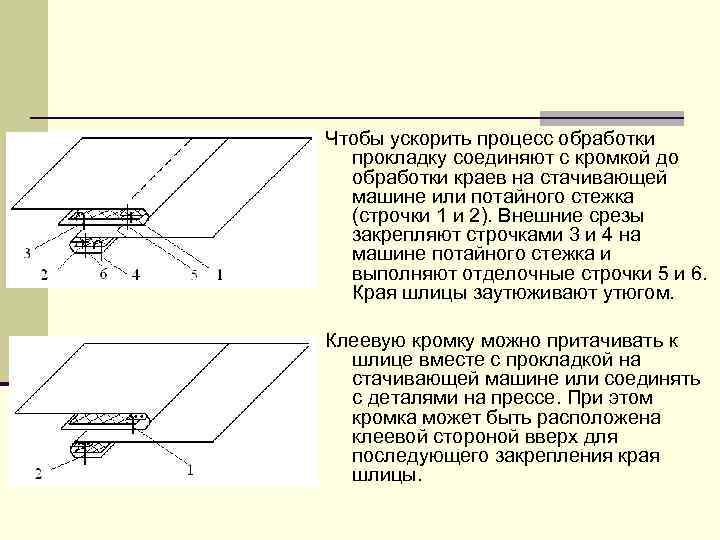 Чтобы ускорить процесс обработки прокладку соединяют с кромкой до обработки краев на стачивающей машине