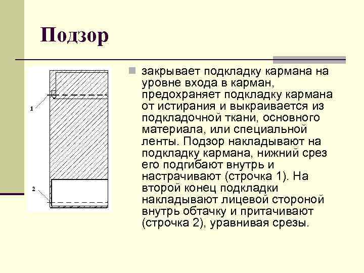 Значение слова карман. Настрочить Подзор на подкладку кармана. Подзор с подкладкой кармана. Подзор в прорезном кармане. Подкладка Подзор.