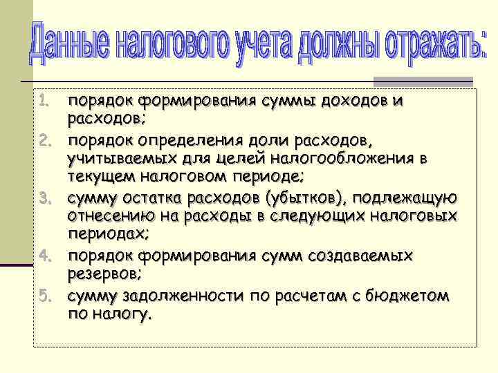 1. 2. 3. 4. 5. порядок формирования суммы доходов и расходов; порядок определения доли