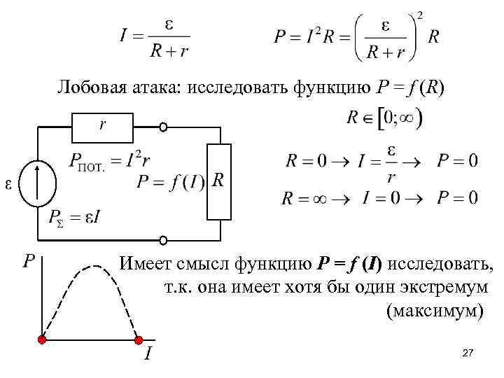 Лобовая атака: исследовать функцию P = f (R) R Имеет смысл функцию P =