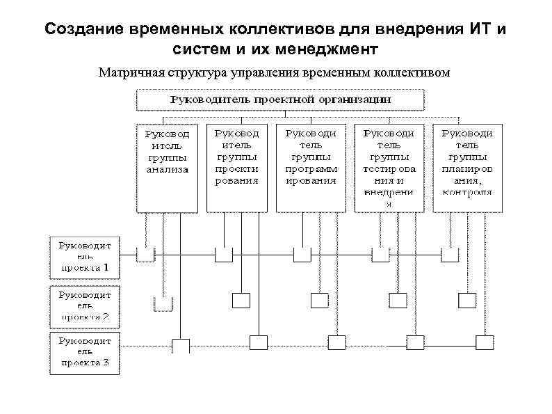 Создание временных коллективов для внедрения ИТ и систем и их менеджмент Матричная структура управления