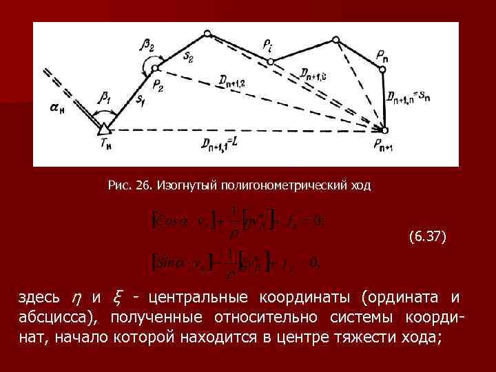 Рис. 26. Изогнутый полигонометрический ход (6. 37) здесь η и ξ - центральные координаты