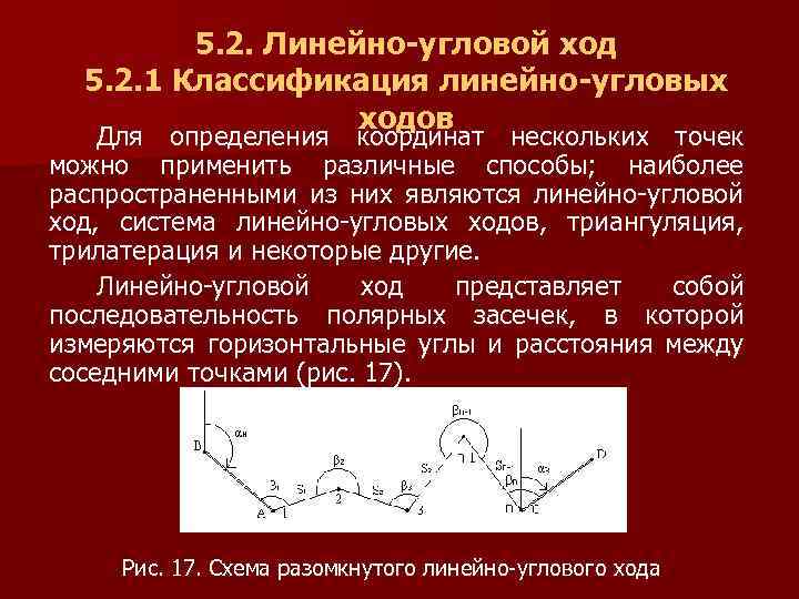 Угол хода. Линейно-угловой ход это. - Висячий линейно-угловой ход;. Стандартный разомкнутый линейно-угловой ход. 2. Классификация линейно-угловых ходов..