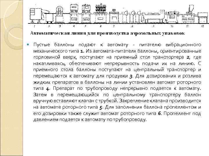  Пустые баллоны подают к автомату питателю вибрационного механического типа 1. Из автомата питателя