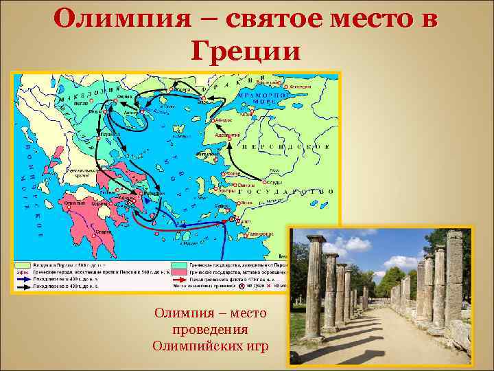 Олимпия – святое место в Греции Олимпия – место проведения Олимпийских игр 