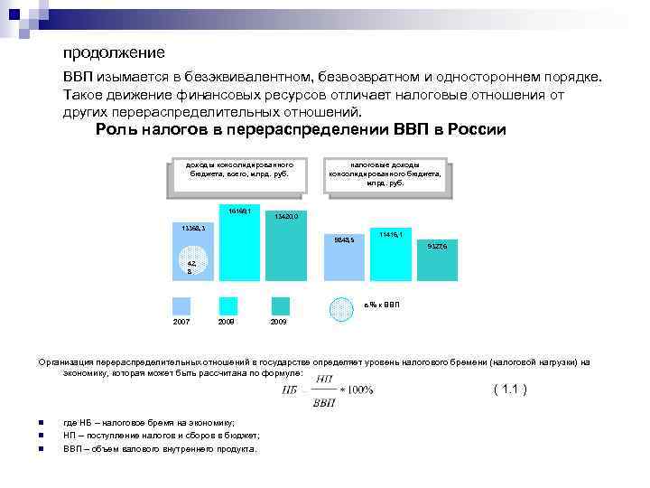 продолжение ВВП изымается в безэквивалентном, безвозвратном и одностороннем порядке. Такое движение финансовых ресурсов отличает
