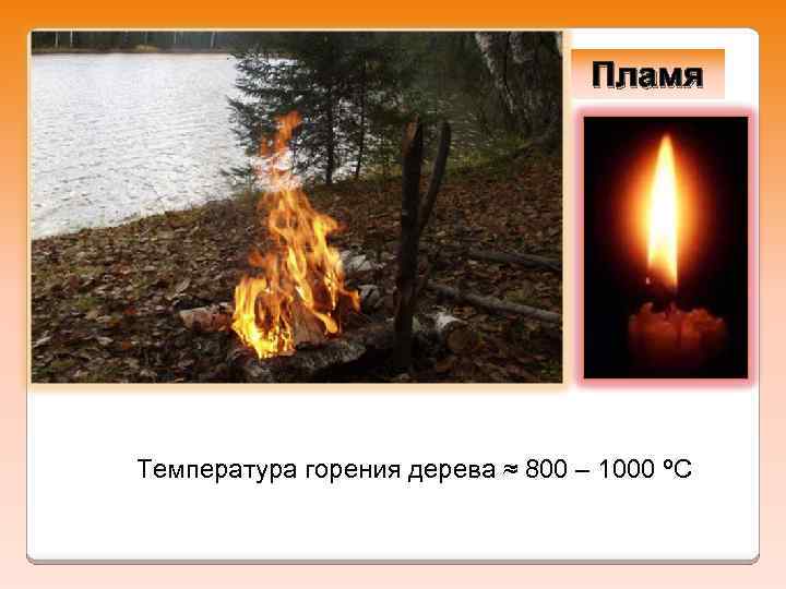 Пламя Температура горения дерева ≈ 800 – 1000 ºС 