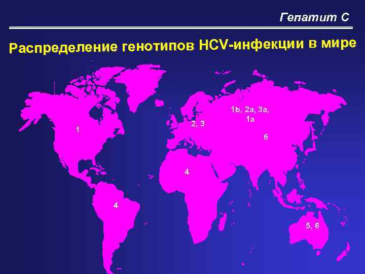 Гепатит С Распределение генотипов HCV-инфекции в мире 2, 3 1 1 b, 2 a,