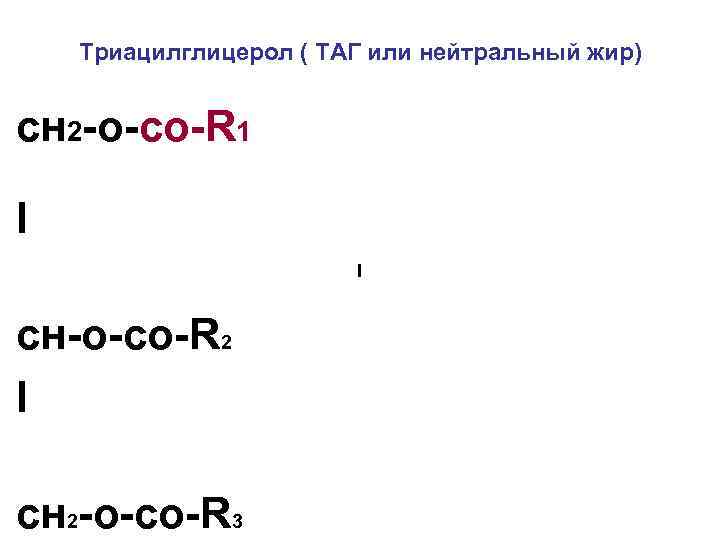 Триацилглицерол ( ТАГ или нейтральный жир) сн 2 -о-со-R 1 I I cн-о-со-R 2