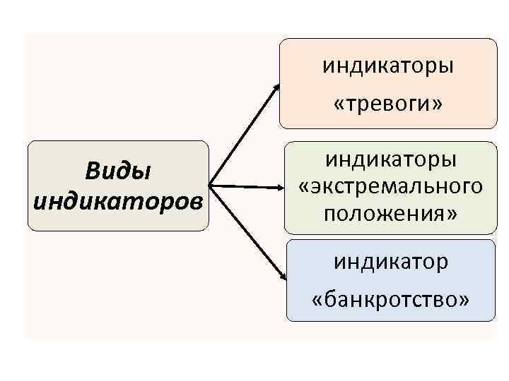 индикаторы «тревоги» Виды индикаторов индикаторы «экстремального положения» индикатор «банкротство» 