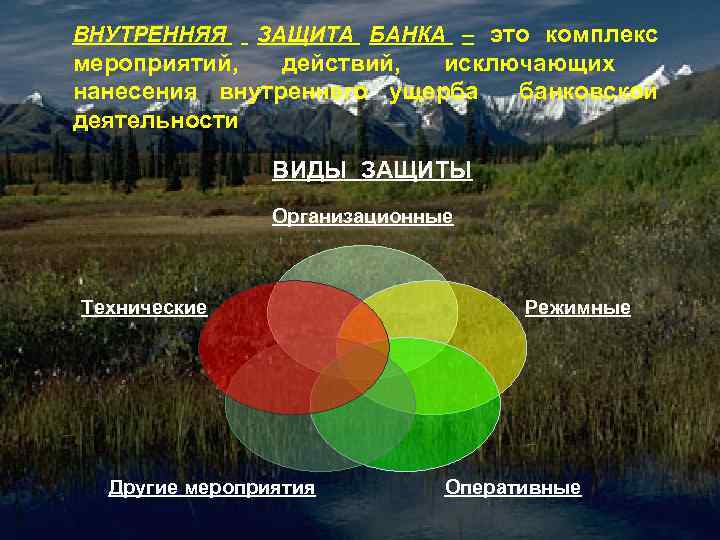 ВНУТРЕННЯЯ ЗАЩИТА БАНКА – это комплекс мероприятий, действий, исключающих нанесения внутреннего ущерба банковской деятельности