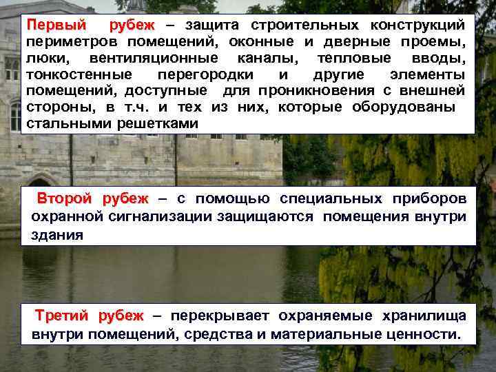 Первый рубеж – защита строительных конструкций рубеж периметров помещений, оконные и дверные проемы, люки,