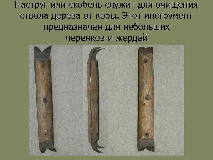 Наструг или скобель служит для очищения ствола дерева от коры. Этот инструмент предназначен для