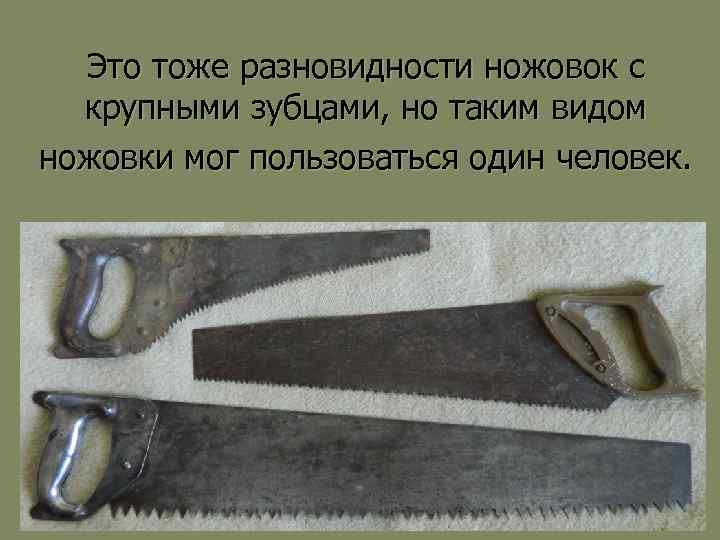 Это тоже разновидности ножовок с крупными зубцами, но таким видом ножовки мог пользоваться один