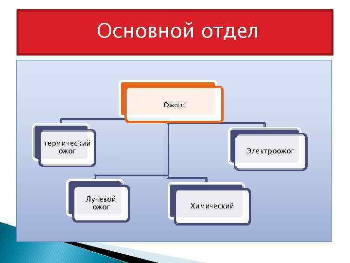 Основной отдел Ожоги термический ожог Лучевой ожог Электроожог Химический 