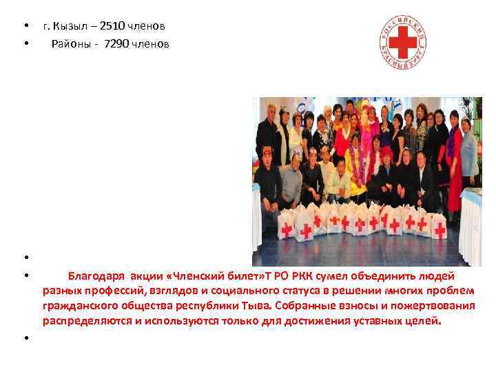  • • г. Кызыл – 2510 членов Районы - 7290 членов • •