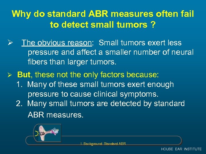Why do standard ABR measures often fail to detect small tumors ? Ø The