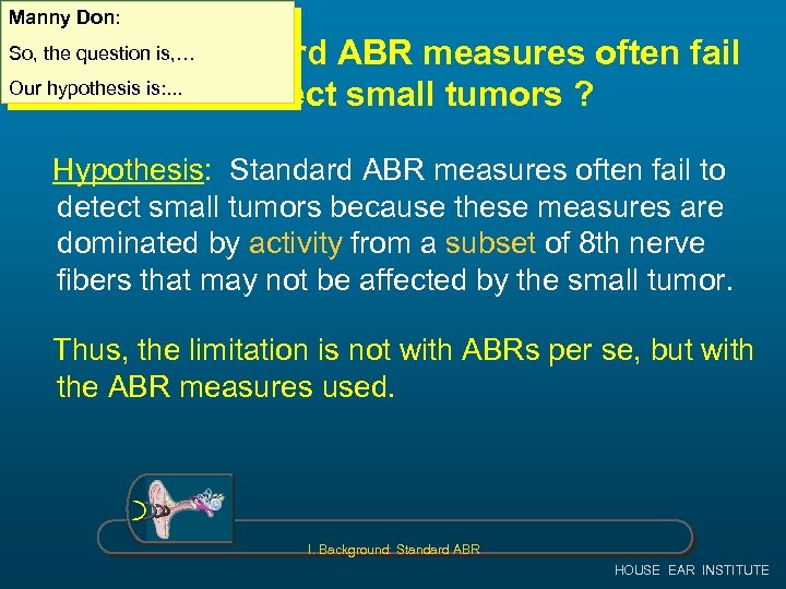 Manny Don: Why do standard ABR measures often fail Our hypothesis is: . .