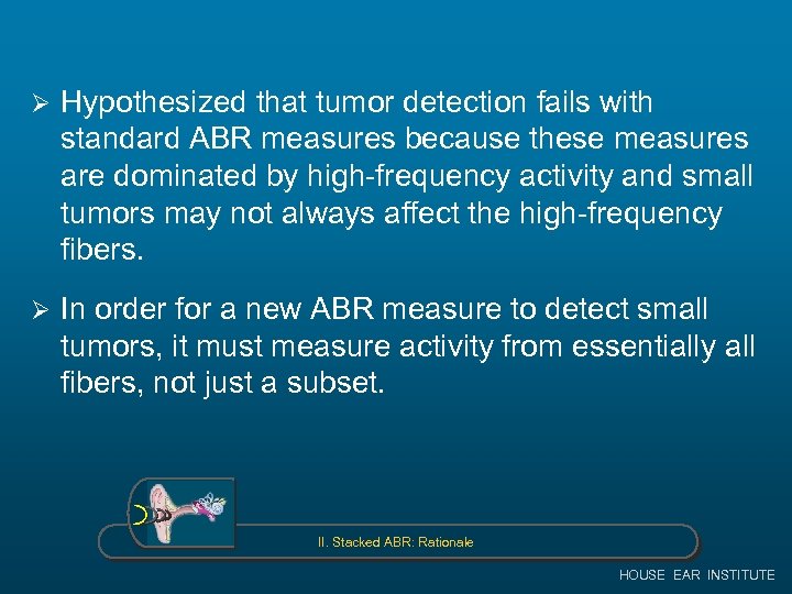 Ø Hypothesized that tumor detection fails with standard ABR measures because these measures are
