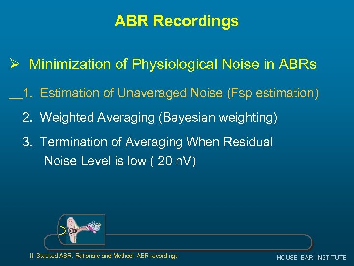 ABR Recordings Ø Minimization of Physiological Noise in ABRs 1. Estimation of Unaveraged Noise