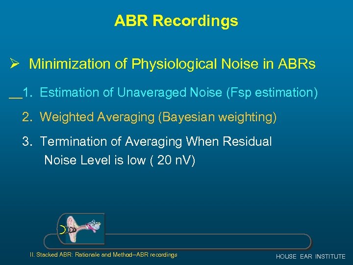 ABR Recordings Ø Minimization of Physiological Noise in ABRs 1. Estimation of Unaveraged Noise