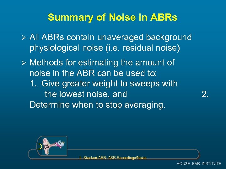 Summary of Noise in ABRs Ø All ABRs contain unaveraged background physiological noise (i.