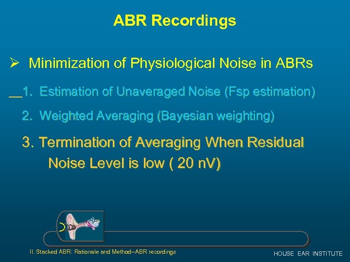 ABR Recordings Ø Minimization of Physiological Noise in ABRs 1. Estimation of Unaveraged Noise