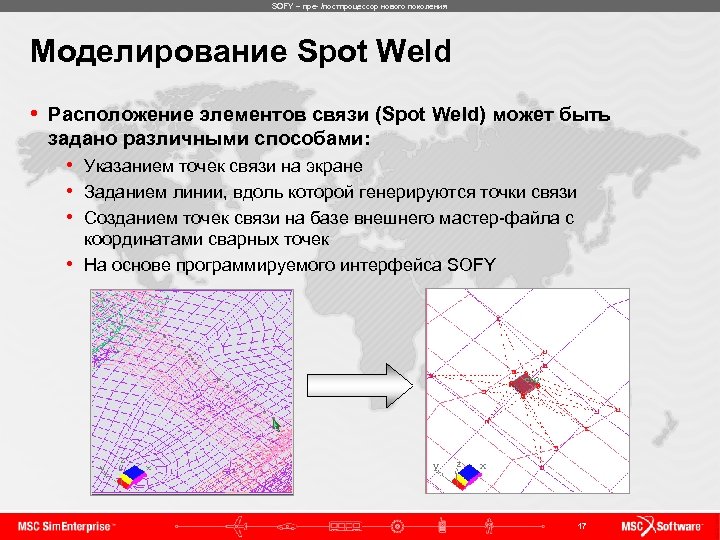 SOFY – пре- /постпроцессор нового поколения Моделирование Spot Weld • Расположение элементов связи (Spot