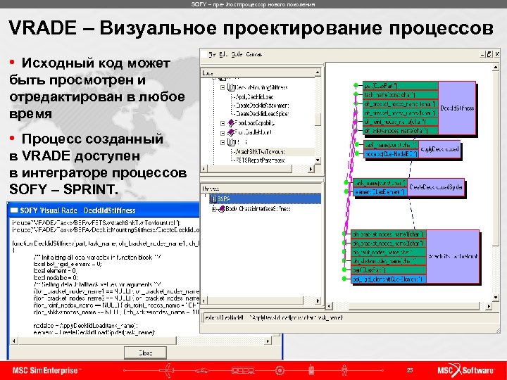 SOFY – пре- /постпроцессор нового поколения VRADE – Визуальное проектирование процессов • Исходный код