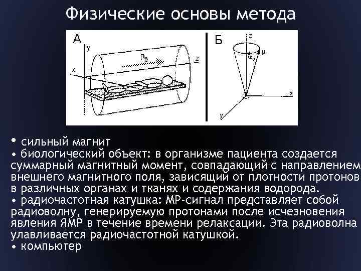 Физические основы метода • сильный магнит • биологический объект: в организме пациента создается суммарный